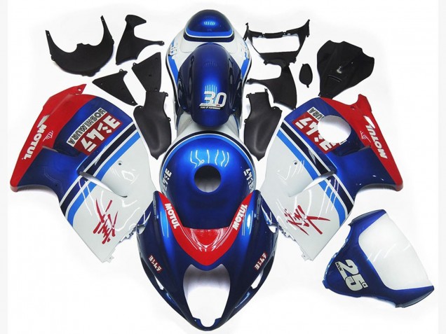 1997-2007 Blue and White Custom Logo with Red Suzuki GSXR 1300 Motorcycle Fairings