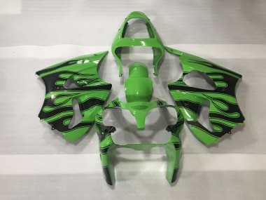 2000-2002 Green & Black Flame Kawasaki ZX6R Motorcycle Fairings