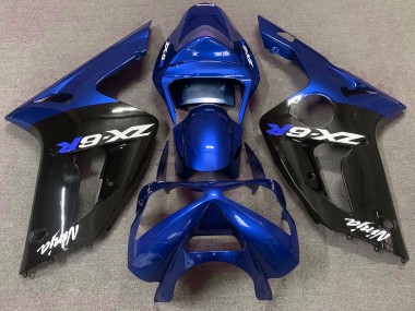 2003-2004 Gloss Blue and Black Kawasaki ZX6R Motorcycle Fairings