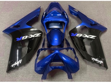 2003-2004 Gloss Blue and Black Kawasaki ZX6R Motorcycle Fairings