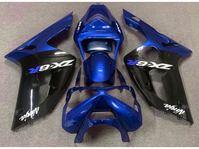 2003-2004 Gloss Blue and Black Kawasaki ZX6R Motorcycle Fairings