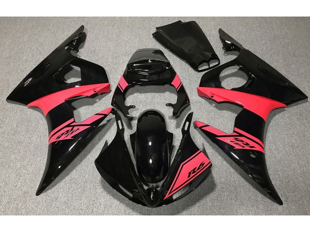 2003-2005 Gloss Black and Red Yamaha R6 Motorcycle Fairings