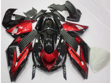 2006-2011 Gloss Red and Black Plain Kawasaki ZX14R Motorcycle Fairings