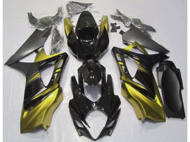 2007-2008 Gloss Black and Yellow Suzuki GSXR 1000 Motorcycle Fairings