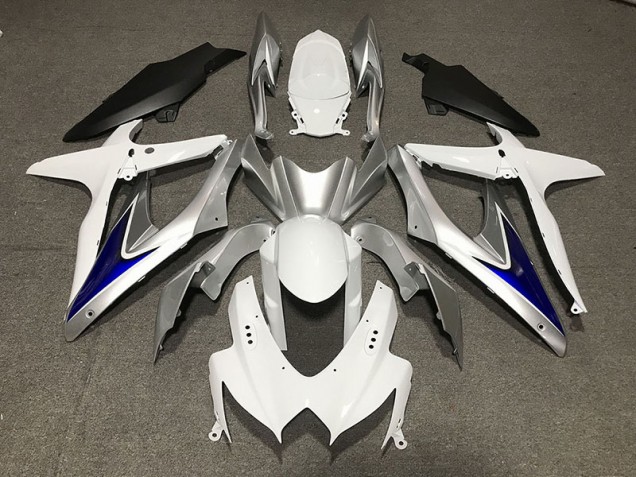 2008-2010 Gloss White With Silver and blue Matte Black Lower Suzuki GSXR 600-750 Motorcycle Fairings