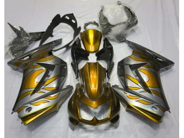 2008-2013 Gold and Silver Flame Kawasaki Ninja 250 Motorcycle Fairings