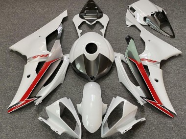 2008-2016 Gloss White Silver and Red Yamaha R6 Motorcycle Fairings