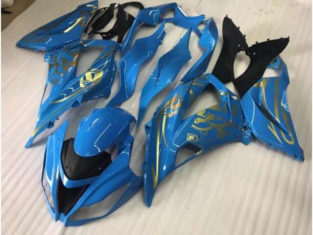 2016-2019 Gloss Blue with Gold Kawasaki ZX10R Motorcycle Fairings